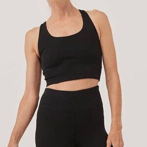 PACT On The Go-To Rib Crop Tank Sports Bra Daily Bralette, Size L, Soft Black